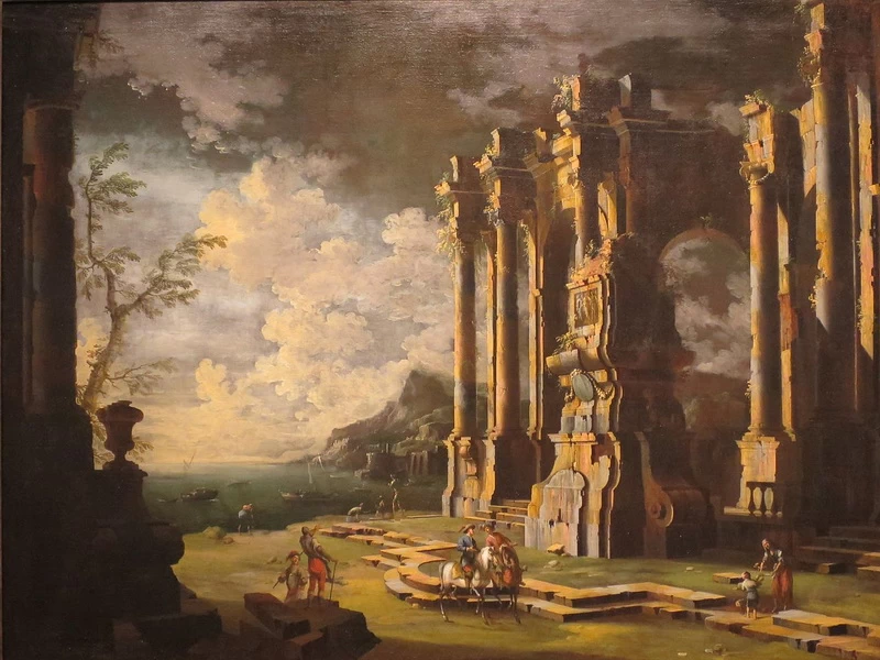 1680-Leonardo Coccorante - Scena di porto con rovine romane